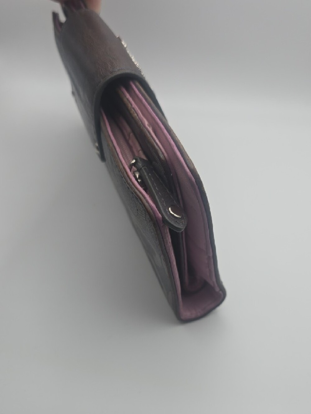 Coach Gray/Pink Signature Horse/Carriage Long Wallet W Checkbook (GOOD/FAIR)π - Picture 6 of 15
